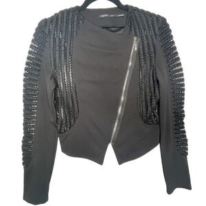 Poetry Black Blazer with Asymmetrical Zipper and Ribbed Panels Juniors Size L